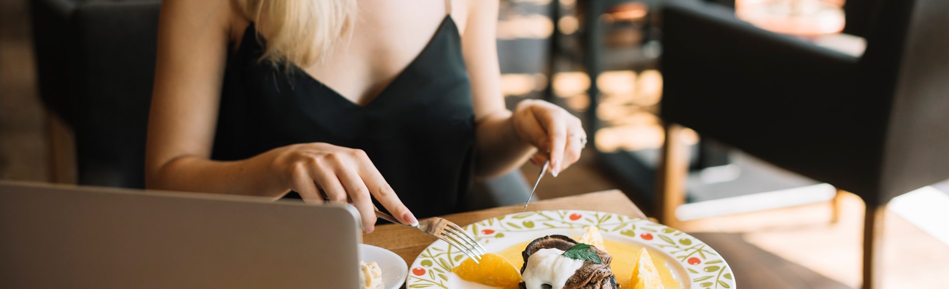 Close Up Woman Eating Dessert With Fork Butter Knife